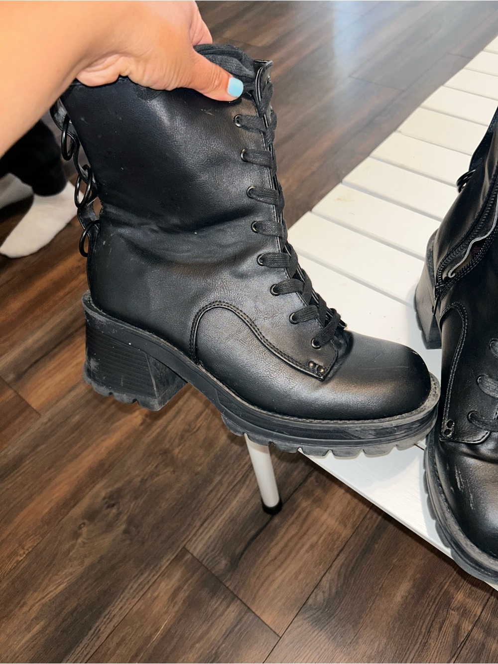 Demonia Black Lace-Up Combat Heeled Ankle Boots - Picture 7 of 14